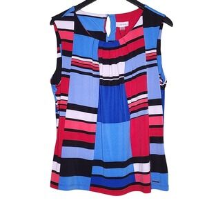 Calvin Klein Sleeveless Top Blouse Striped Multicolor Round Neck Shell Office 1X